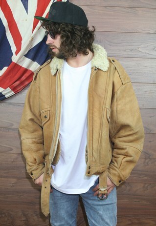 VINTAGE SHEARLING AVIATOR SUEDE LEATHER BOMBER JACKET XL 3