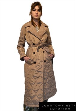 Quilted cacoon belted tench coat 