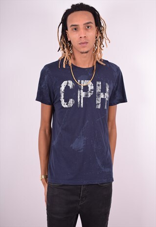 JACK & JONES MENS VINTAGE T-SHIRT TOP LARGE NAVY BLUE 90'S