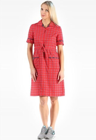 RED SMOCK DRESS PLAID WOOL