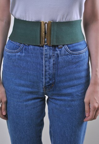 VINTAGE WIDE WOMEN GREEN EVENING STRETCHY BELT