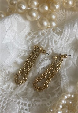 Gold Chain Vintage Drop Stud Hoop Statement Earrings