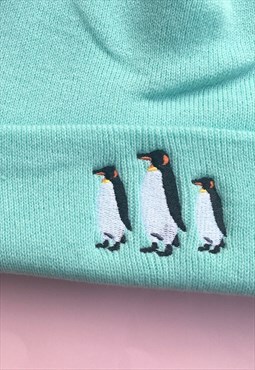 Penguin embroidered beanie hat