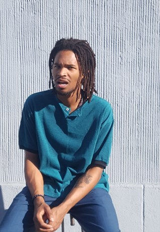90S SPORTSWEAR SKATER TEAL PIQUE HENLEY MEDIUM