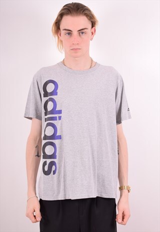 ADIDAS MENS VINTAGE T-SHIRT TOP LARGE GREY 90S
