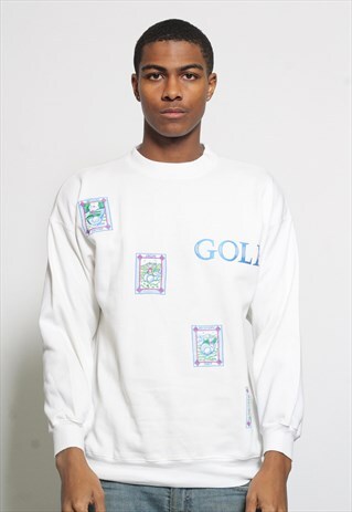 VINTAGE GOLF CREW NECK SPELL OUT LOGO SWEATSHIRT WHITE