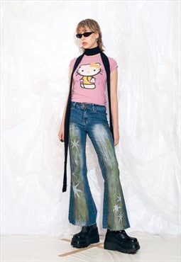 Vintage Y2K Reworked Flare Jeans in Hand Painted Green