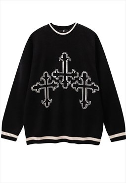 Cross sweater knitted Gothic jumper punk Rocker top in black
