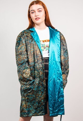 VINTAGE 90'S PEACOCK METALIC PRINT ANORAK PARKA COAT