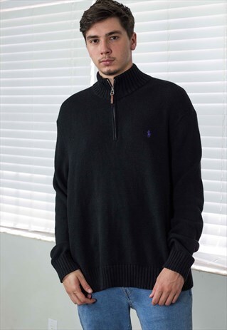 VINTAGE POLO RALPH LAUREN 1/4 ZIP JUMPER SWEATER LOGO 22.7