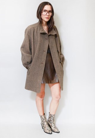 VINTAGE 1970'S BROWN WOOL PEA COAT