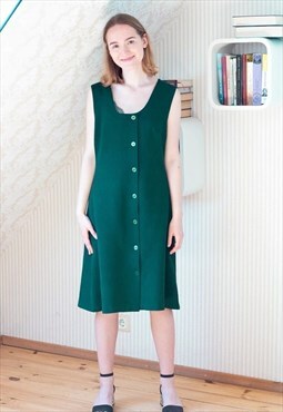 Drak green textured sleeveless pinafore dress