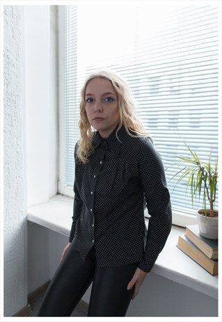 VINTAGE 70'S BLACK POLKA DOT SHIRT