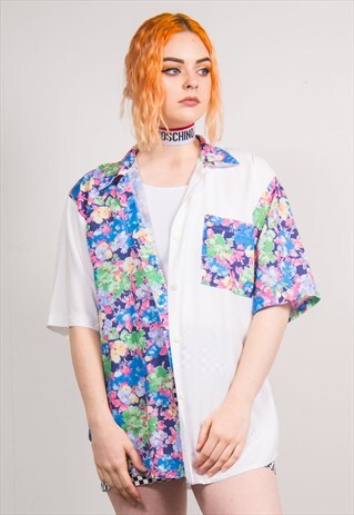 VINTAGE 90'S COLOURFUL FLORAL PATTERN SHORT SLEEVE SHIRT