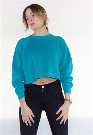 RETRO TURQUOISE CROPPED SWEATSHIRT