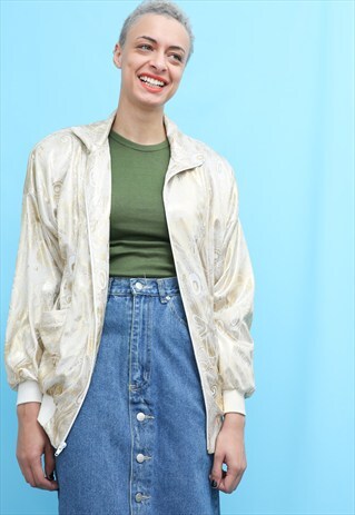 80S VINTAGE GOLD PATTERNED BOMBER JACKET