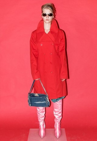 90'S VINTAGE CHIC ELEGANT DOUBLE-BREASTED COAT IN CANDY RED