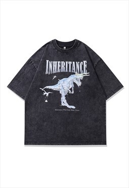 Dinosaur t-shirt old monster tee retro Japanese top in grey
