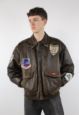 VINTAGE AMAZING BROWN LEATHER FIGHTER JACKET