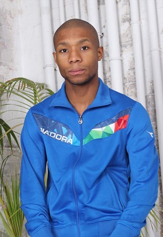 VINTAGE DIADORA LOGO TRACK JACKET BLUE
