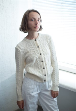 VINTAGE 70S CREAM KNITTED CARDIGAN