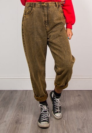 90'S VINTAGE MOM STYLE HIGH WAIST BROWN DENIM JEANS