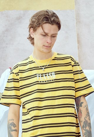 STRIPED T-SHIRT IN YELLOW AND BLACK WITH EMBROIDERED LOGO