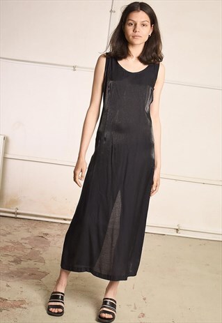 90'S RETRO SHIMMER SHEER MINIMALIST PARIS CHIC MIDI DRESS