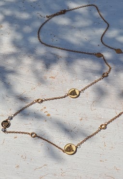 Deadstock gold black/white enamel cheetah chain necklace