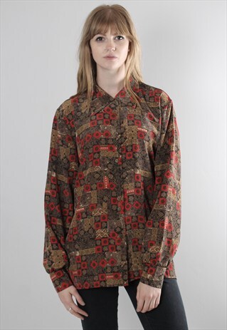 VINTAGE 80S PATTERNED OVERSIZE SHIRT BLOUSE TOP