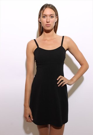 VINTAGE 1990'S 90'S BLACK BODY CON STRETCH MINI DRESS S-M