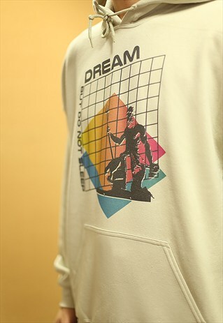 OVERSIZED SAND HOODIE WITH ABSTRACT 90S VAPOURWAVE PRINT