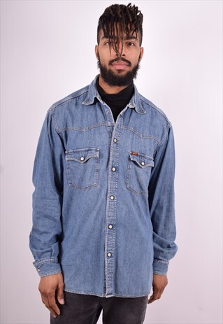 RIFLE MENS VINTAGE DENIM SHIRT XL BLUE 90'S
