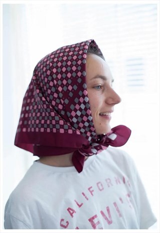 VINTAGE 80'S BURGUNDY RED PATTERNED SCARF