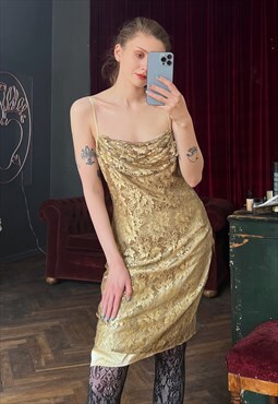 Gold Lace Dress, Sleeveless Midi Dress, Party Dress