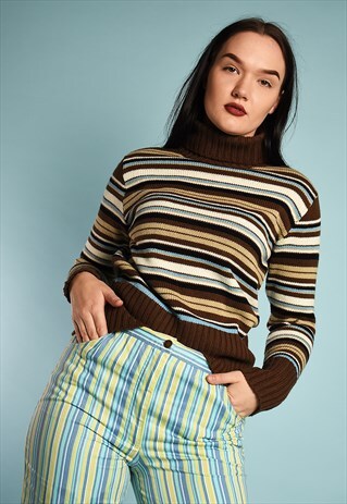 VINTAGE Y2K RETRO JAZZY ROLL NECK MULTICOLOR JUMPER