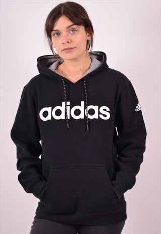 ADIDAS WOMENS VINTAGE HOODIE JUMPER SMALL BLACK 90S