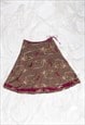 Vintage Y2K Whimsigoth Embroidered Midi Skirt in Brown