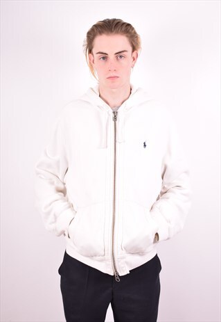 POLO RALPH LAUREN MENS VINTAGE HOODIE JACKET LARGE WHITE 90S