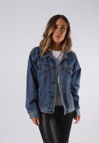 VINTAGE DENIM JACKET OVERSIZED FITTED UK 12 MEDIUM (Q4H)