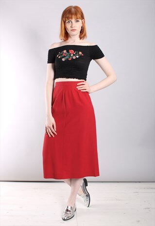 VINTAGE 80S RED MIDI SKIRT