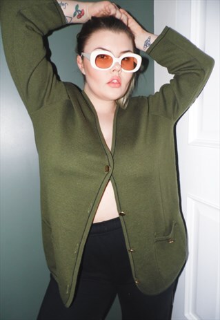 KHAKI GREEN OVERSIZED CARDIGAN KNITWEAR JUMPER 90'S