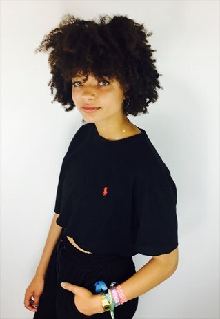 CUTE BLACK RALPH LAUREN CROPPED BLACK T SHIRT