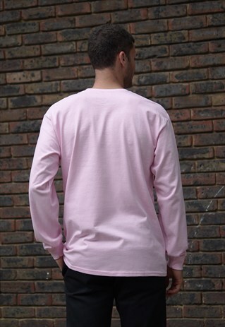 LIGHT PINK LONG SLEEVED T-SHIRT WITH WOVEN LABEL DETAILS