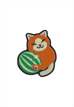 Embroidered Cat Hugging Watermelon iron on patch 