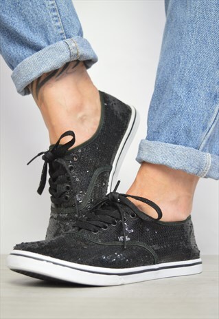 VINTAGE 90S VANS BLACK SEQUIN SKATE SHOES RETRO FESTIVAL