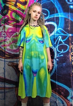 Body print skater dress thermal pattern graffiti dress green