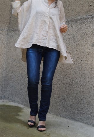 CASUAL TUNIC/LINEN SHIRT/OVERSIZED TOP/ASYMMETRICAL/F1469