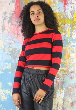 CROP JUMPER IN RED AND BLACK STRIPE