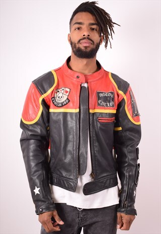 MENS VINTAGE LEATHER JACKET MEDIUM BLACK 90S